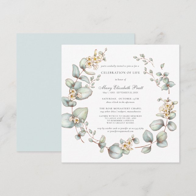 Firande i den moderna botaniska vita Blommigten Inbjudningar (Fram/baksida)