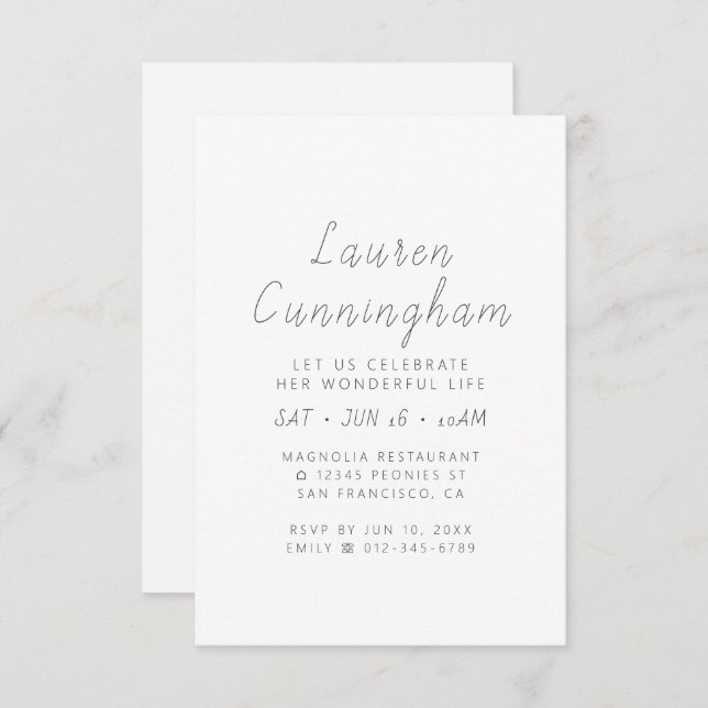 Firande i det underbara livet Modern Simple Inbjudningar (Fram/baksida)