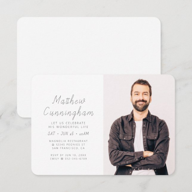 Firande i hans underbara moderna foto i livet inbjudningar (Fram/baksida)