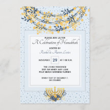 Firande i Hanukkah Guld Flowers & Navy Blue