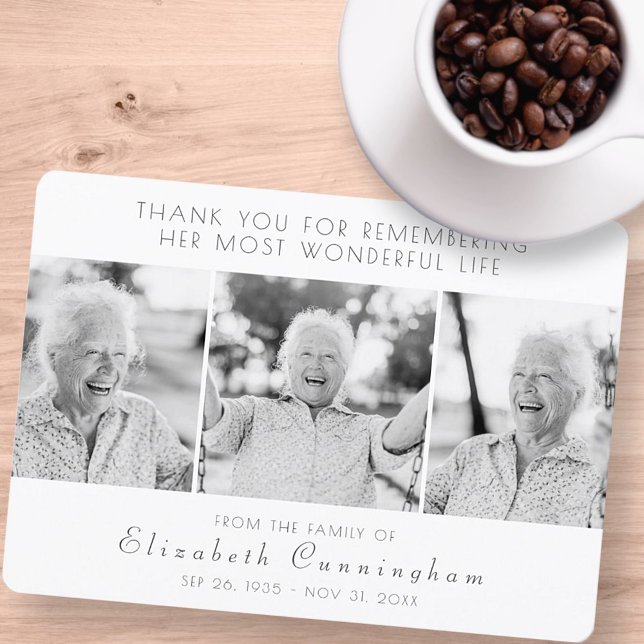 Firande i hennes livets moderna, enkla tre foton tack kort (Skapare uppladdad)