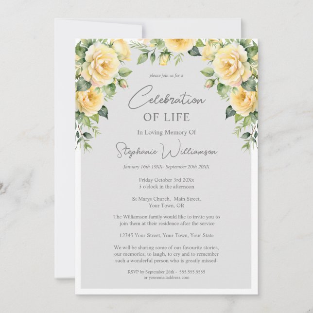 Firande i Life 4 Photo Gul ros begraver Inbjudningar (Framsida)