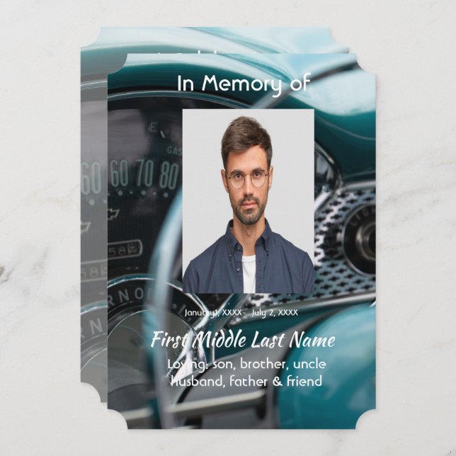 Firande i Life Antique Cars Auto Fordon Inbjudningar (Fram/baksida)