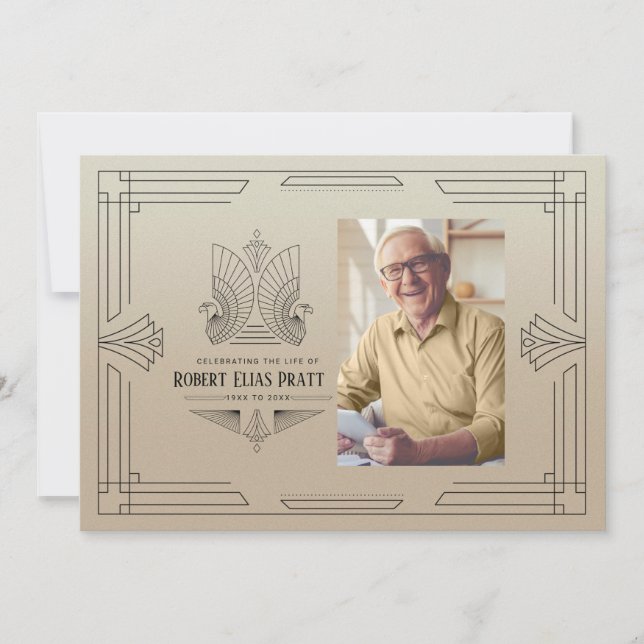 Firande i Life Art Deco Eagle Photo Masculine Inbjudningar (Framsida)