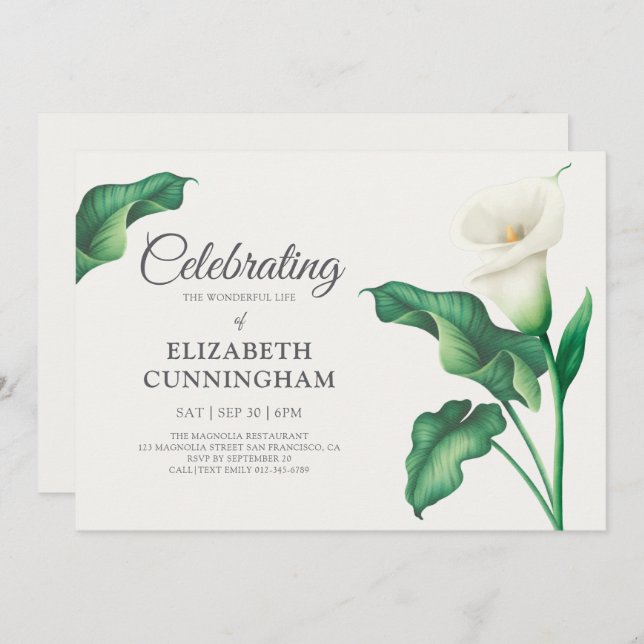 Firande i Life Blommigt Flower Botanicals Inbjudningar (Fram/baksida)