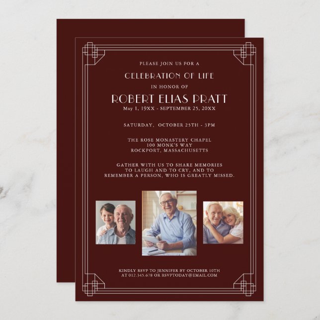 Firande i Life Burgundy Red White 3 Photo Inbjudningar (Fram/baksida)