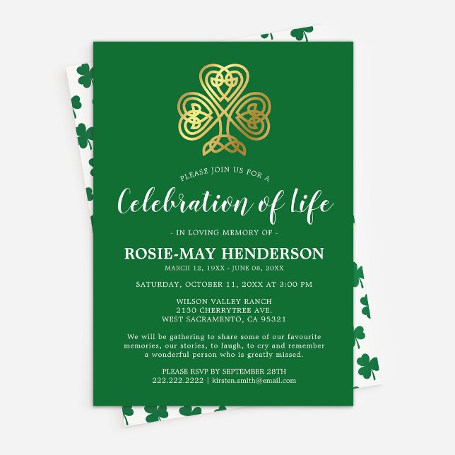 Firande i Life | Celtic Shamrock Funeral Inbjudningar (Skapare uppladdad)