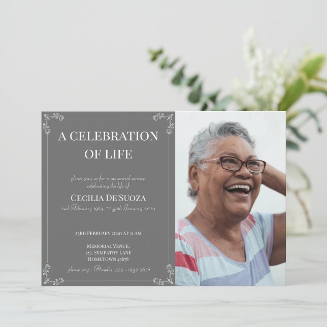 Firande i Life Elegant Funeral Anpassningsbar Phot Inbjudningar (Stående Fram)