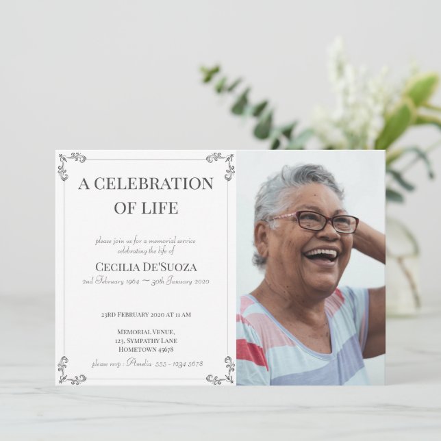 Firande i Life Elegant White Funeral Anpassningsba Inbjudningar (Stående Fram)