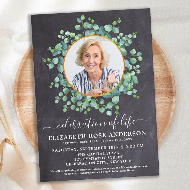 Firande i Life Eucalyptus Photo Slate Funeral Inbjudningar (Skapare uppladdad)