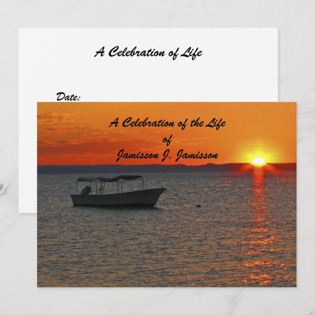 Firande i Life Fishing Boat Sunset Memorial Inbjudningar (Fram/baksida)