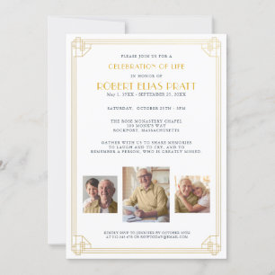 Firande i Life Funeral Guld White 3 Photo In Inbjudningar