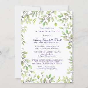 Firande i Life Funeral Memorial Botanical Inbjudningar