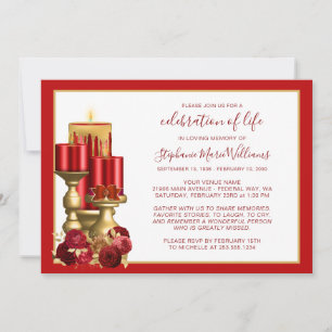 Firande i Life Funeral Memorial Red Candle Inbjudningar