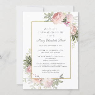 Firande i Life Funeral Photo Rosa Blommigt Inbjudningar