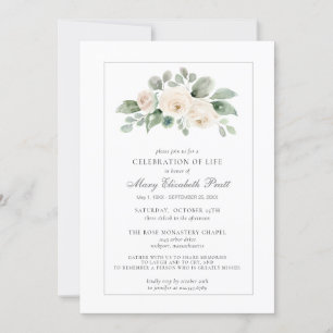 Firande i Life Funeral Photo White Blommigt Inbjudningar