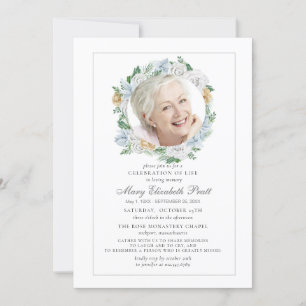 Firande i Life Funeral Photo White Blommigt Inbjudningar