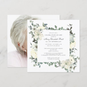 Firande i Life Funeral Photo White Blommigt Inbjudningar