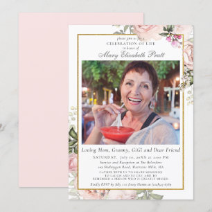 Firande i Life Funeral Rosa Blommigt Photo Inbjudningar