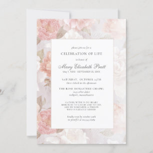 Firande i Life Funeral Rosa ros Blommigt Inbjudningar
