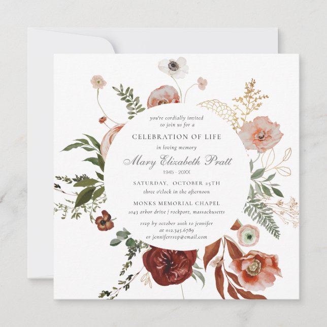 Firande i Life Funeral Rosa Terracotta Photo Inbjudningar (Framsida)