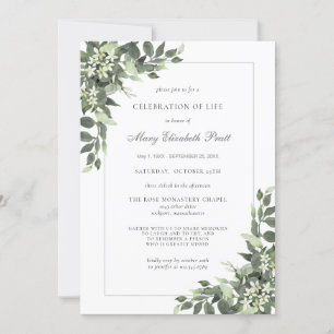 Firande i Life Funeral White Blommigt Greenery Inbjudningar