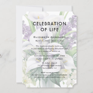 Firande i Life Funeral White Lila Blommigt Inbjudningar