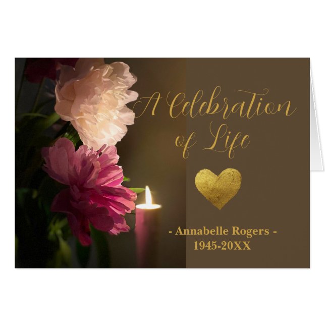 Firande i Life Golden Heart och Peonies Hälsningskort (Framsidan Horizontal)