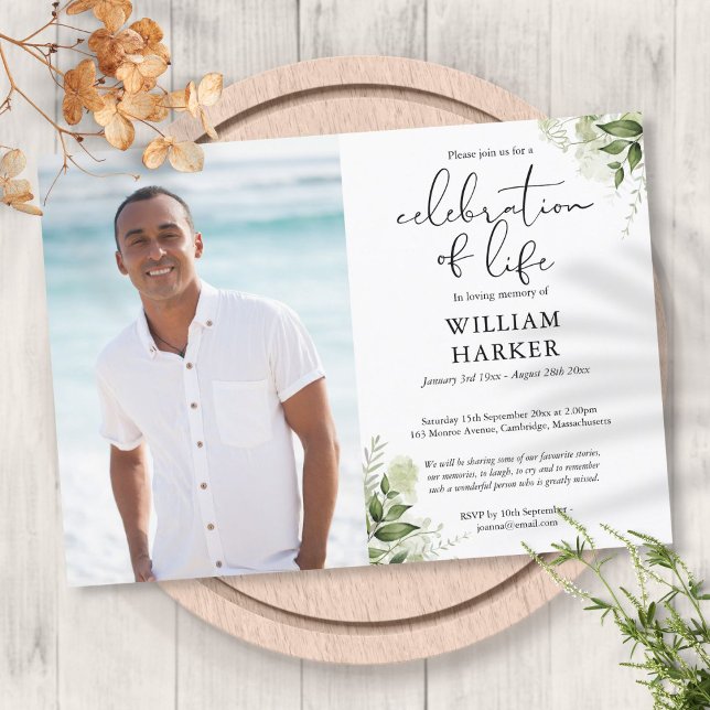 Firande i Life Greenery Funeral Photo Inbjudningar (Celebration of Life Greenery Funeral Photo Invitation)