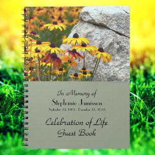 Firande i Life Guest Bok Namn Gula blommor Anteckningsbok Med Spiral