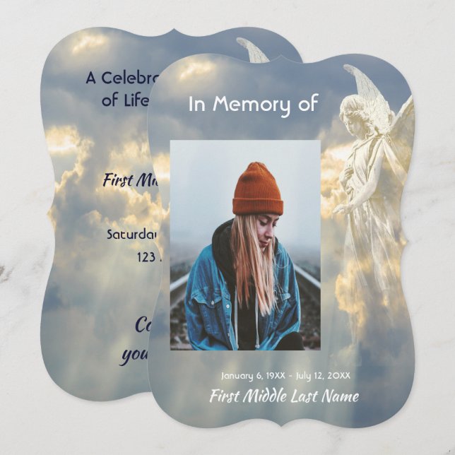 Firande i Life Inbjudan Angel Himmel Clouds (Fram/baksida)