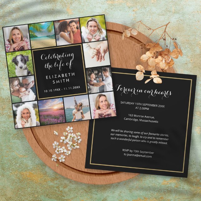 Firande i Life Memorial 12 Photo Funeral Inbjudningar (Celebration of Life Memorial 12 Photo Funeral Invitation)