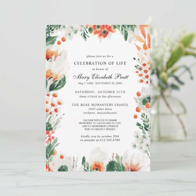 Firande i Life Orange, vit Blommigt begraven i Inbjudningar (Stående Fram)