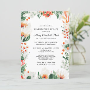 Firande i Life Orange, vit Blommigt begraven i Inbjudningar