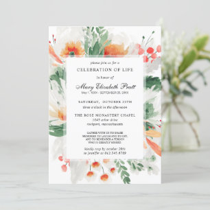 Firande i Life Orange White Blommigt Botaniskt Inbjudningar
