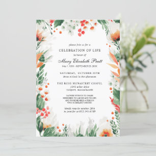Firande i Life Orange White Blommigt Funeral Inbjudningar