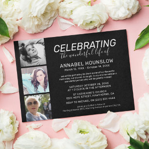 Firande i Life Photo Collage Funeral Memorial Inbjudningar