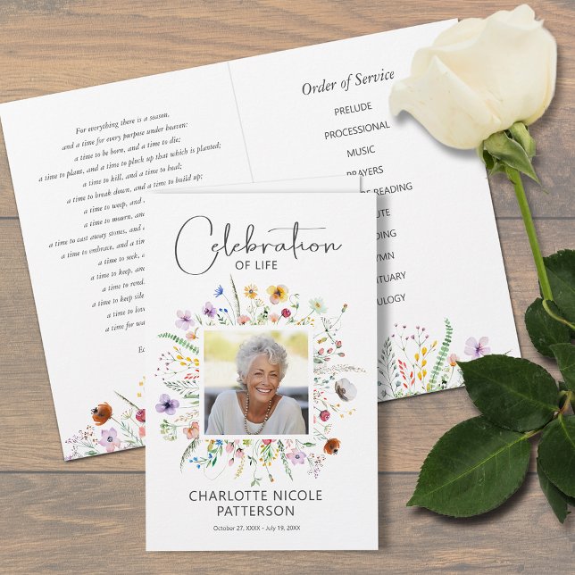 Firande i Life Photo Funeral Program (Dainty wildflowers Celebration of Life funeral memorial program, 5.5" x 8.5" after you fold them)