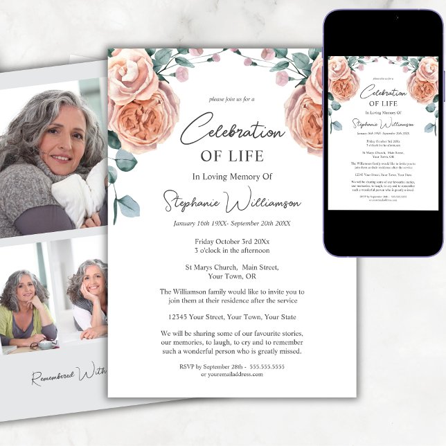 Firande i Life Photo Peach Ro Funeral Inbjudningar (Skapare uppladdad)
