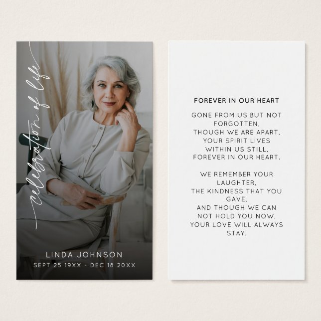Firande i Life Remfamement Photo Funeral Visitkort (Framsida & baksida)