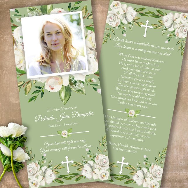 Firande i Life Ro Beskattning - ditt kort (Sympathy floral Celebration of Life, In Loving Memory, Forever in our Hearts Funeral thank you cards)