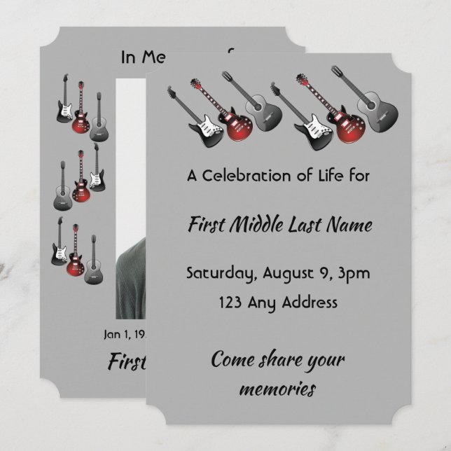 Firande i Life Service Musician Guitar Music Inbjudningar (Fram/baksida)