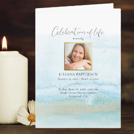 Firande i Life Watercolor Beach Photo Funeral Program