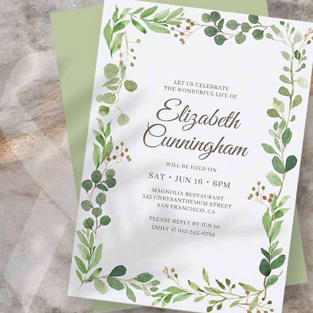 Firande i Life Watercolor Foliage Greenery Inbjudningar (Skapare uppladdad)