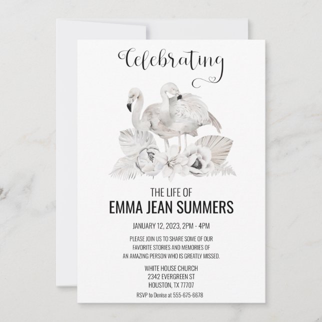 Firande i Life White Flamingo Boho Tropical Inbjudningar (Framsida)