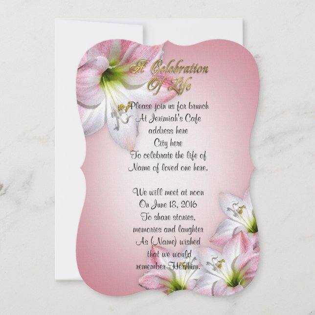 Firande i livets amaryllis inbjudningar (Framsida)