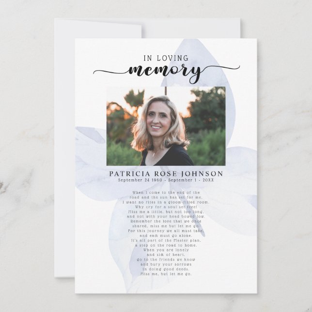 Firande i livets begravningskort Dikt Meddelande (Framsida)