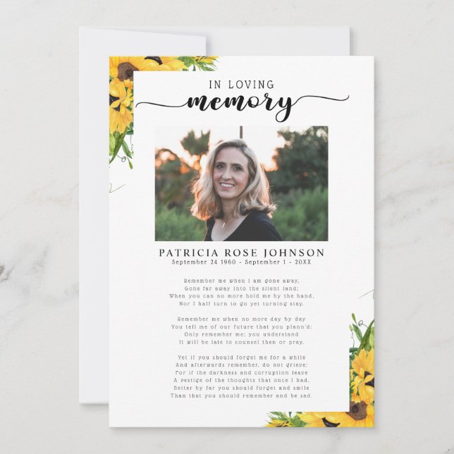 Firande i livets begravningskort Dikt Meddelande (Framsida)