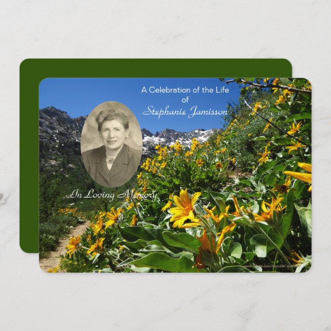 Firande i livets inbjudan, blommor med foto inbjudningar (Fram/baksida)