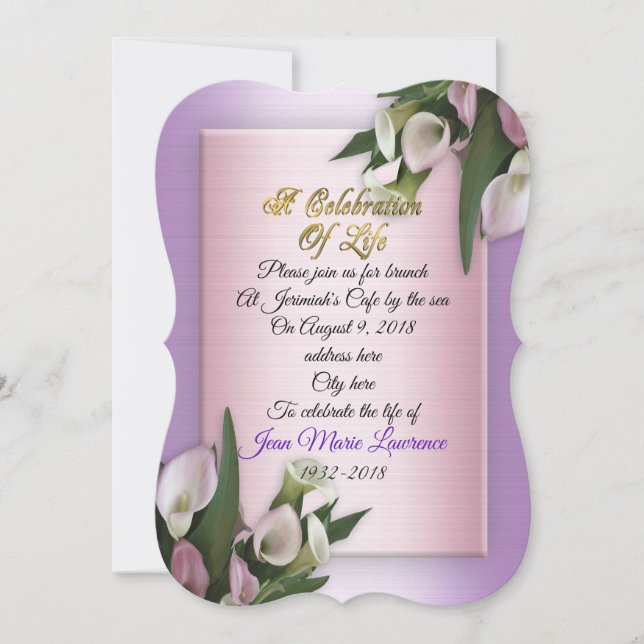 Firande i livets inbjudan calla lilies (Framsida)